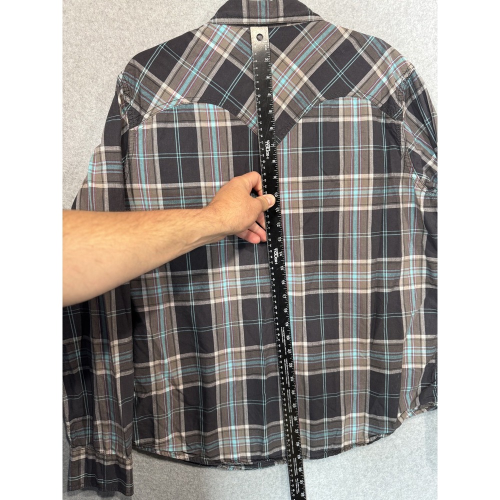 Arizona Jeans Shirt Mens 2XL Black Gray Plaid Western Pearl Snap Long Sleeve - Picture 8 of 10